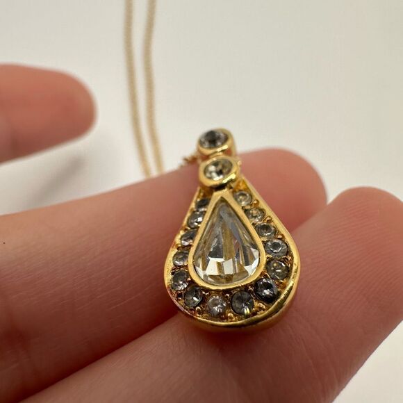 Dior Vintage Necklace Gold Tone Rhinestone Pendant Authenticated - Picture 3 of 11